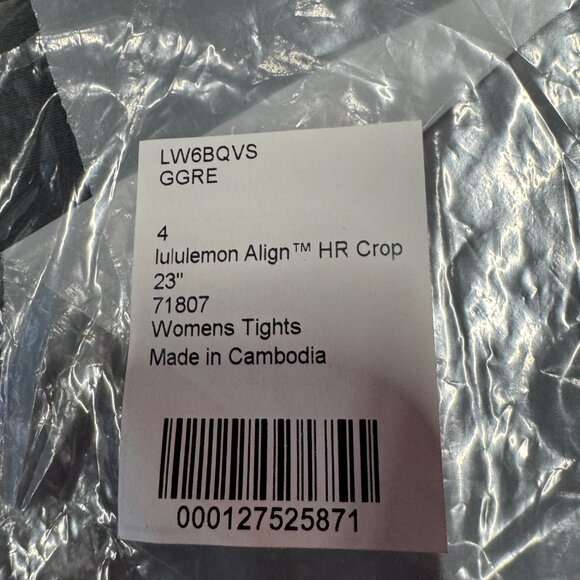 BNWT Lululemon Align High-Rise Crop 23" Graphite Grey, size 4 - Picture 5 of 5